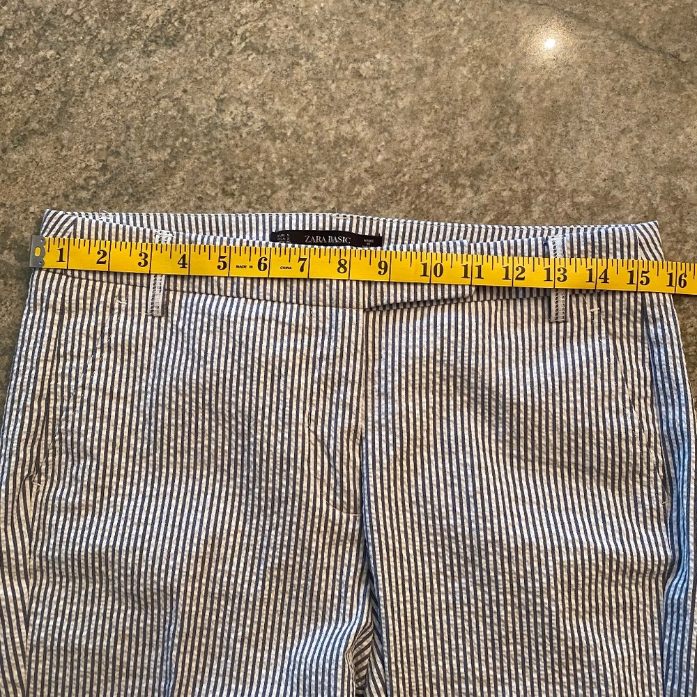 ZARA Seersucker Pinstripe Cuffed & Cropped Pants, from London, Sz SM - Picture 10 of 14